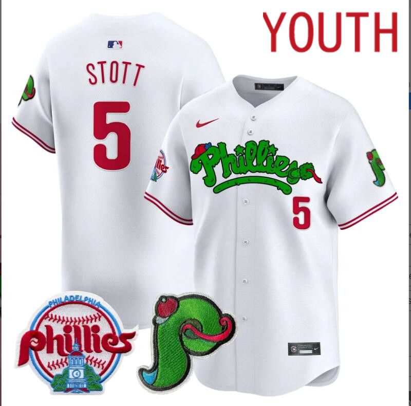 Youth Philadelphia Phillies #5 Stott white Limited 2024 MLB Nike jersey->youth nfl jersey->Youth Jersey
